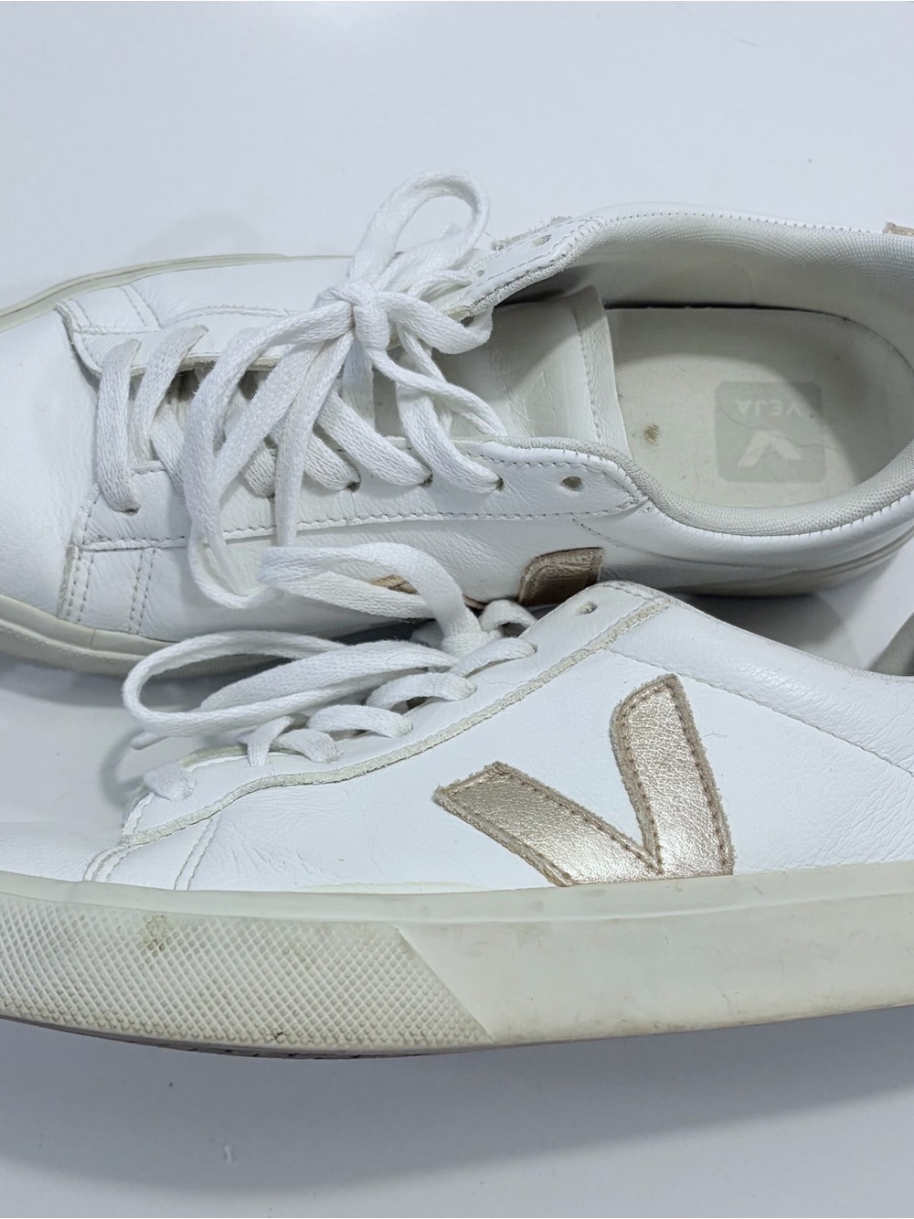 Veja White & Gold Campo Leather Sneakers